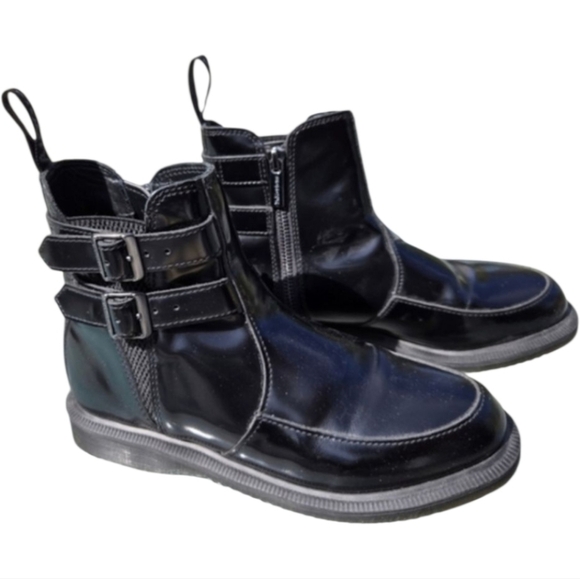 Dr. Martens Flora II Sz US 6 AirWair Heel Smooth Leather Buckle Chelsea Zipper - Picture 1 of 16